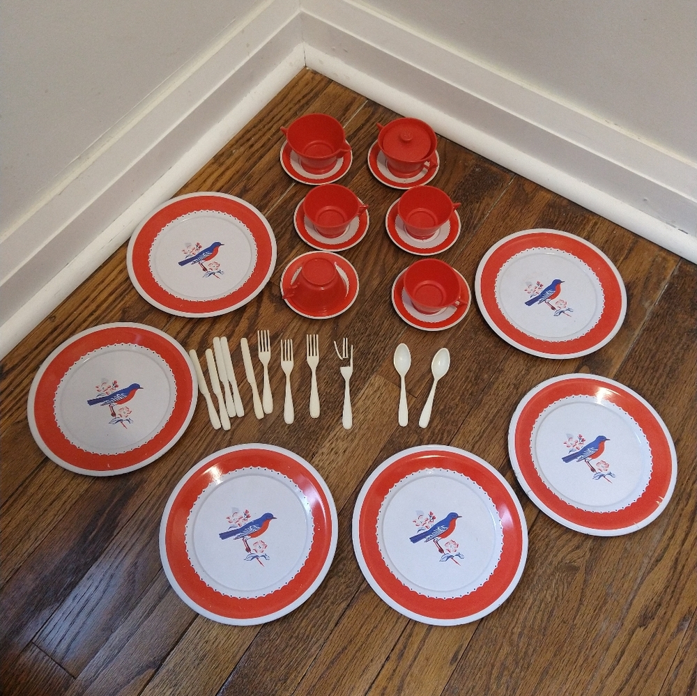 Red and White Dinnerware Set